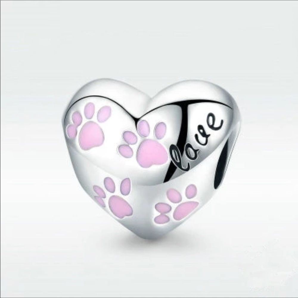 Sterling Silver Pink Paws Bead Fits Pandora New
